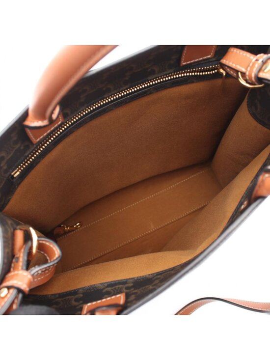 Celine Black/Brown Triomphe Coated Canvas/Leather Mini  Celine Tote Small Vertical Cover Triomphe 2-Way Black Brown Canvas Leather